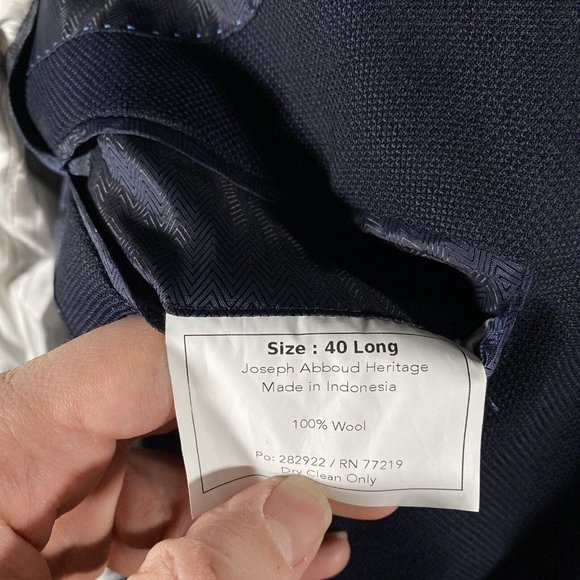 Joseph Abboud 100% Wool Reda Super 110's Sport Coat Blazer Blue 40L Textured - Picture 12 of 13